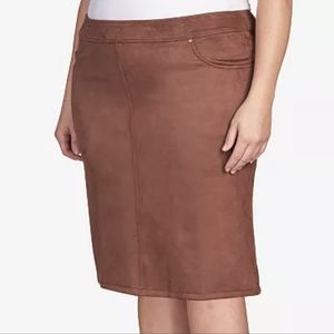 Hearts of Palm Plus Size Faux Suede Skirt in tan- 2X